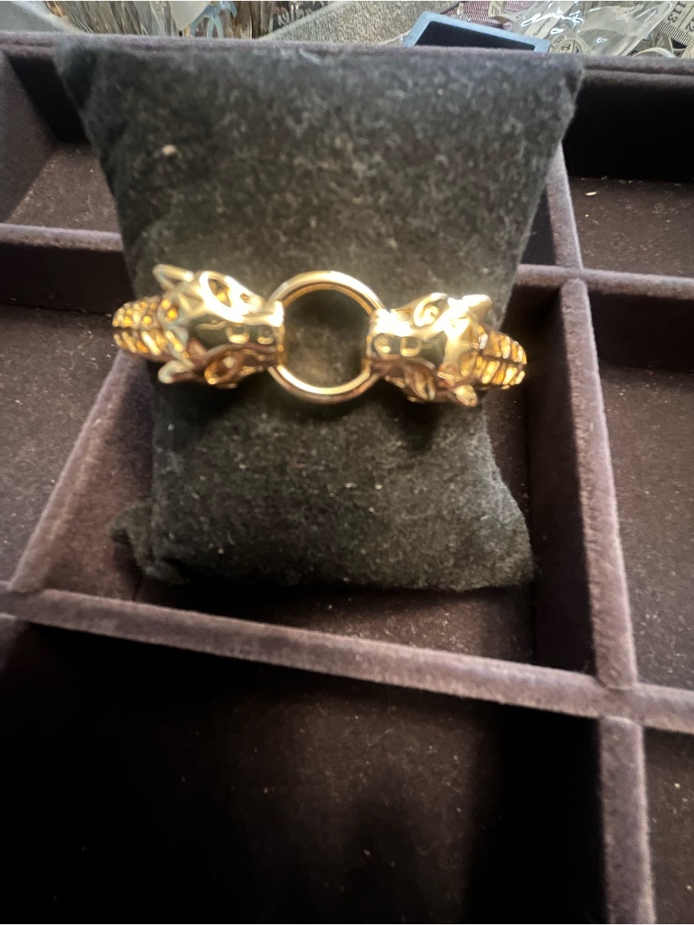 Gold-Tone Dragon Head Hinged Bangle Bracelet Stainless Steel